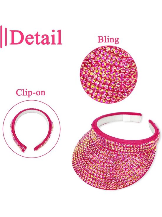 ?Women\'s Hot Pink Sun Shiny Rhinestones Clip On Visor Adjustable Bling Hats